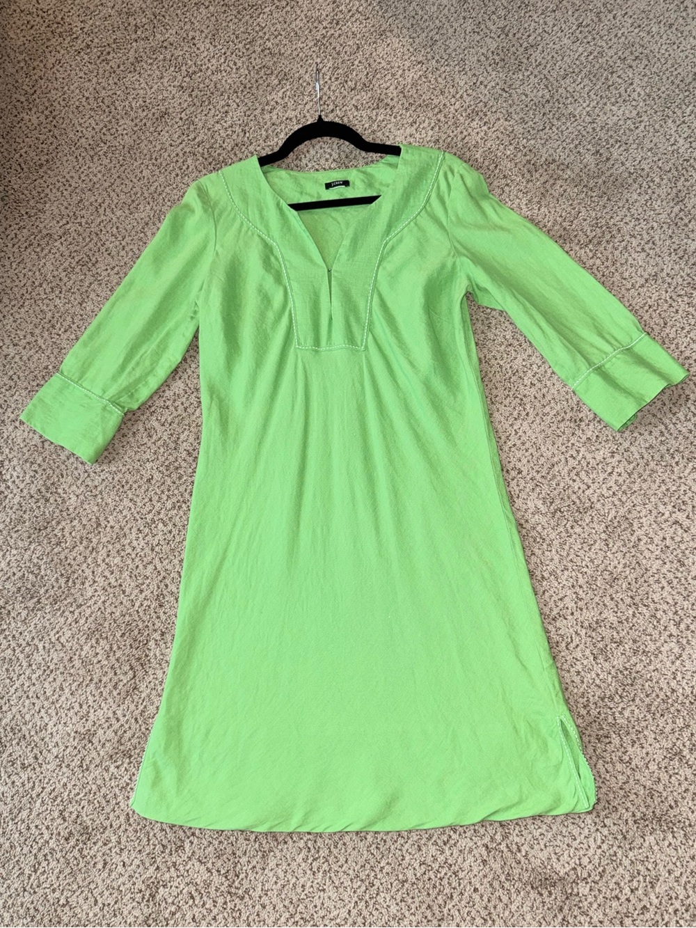 J.CREW Lime Green Linen or Linen Blend Tunic Dress Contrast Stitch | Sz S